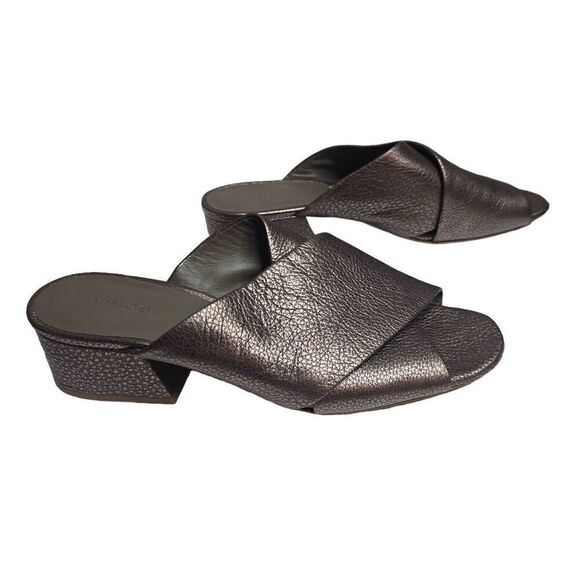 Vince Karsen Round Toe Block Heel Slip On Leather Sandal Metallic Size 11 - Picture 7 of 12